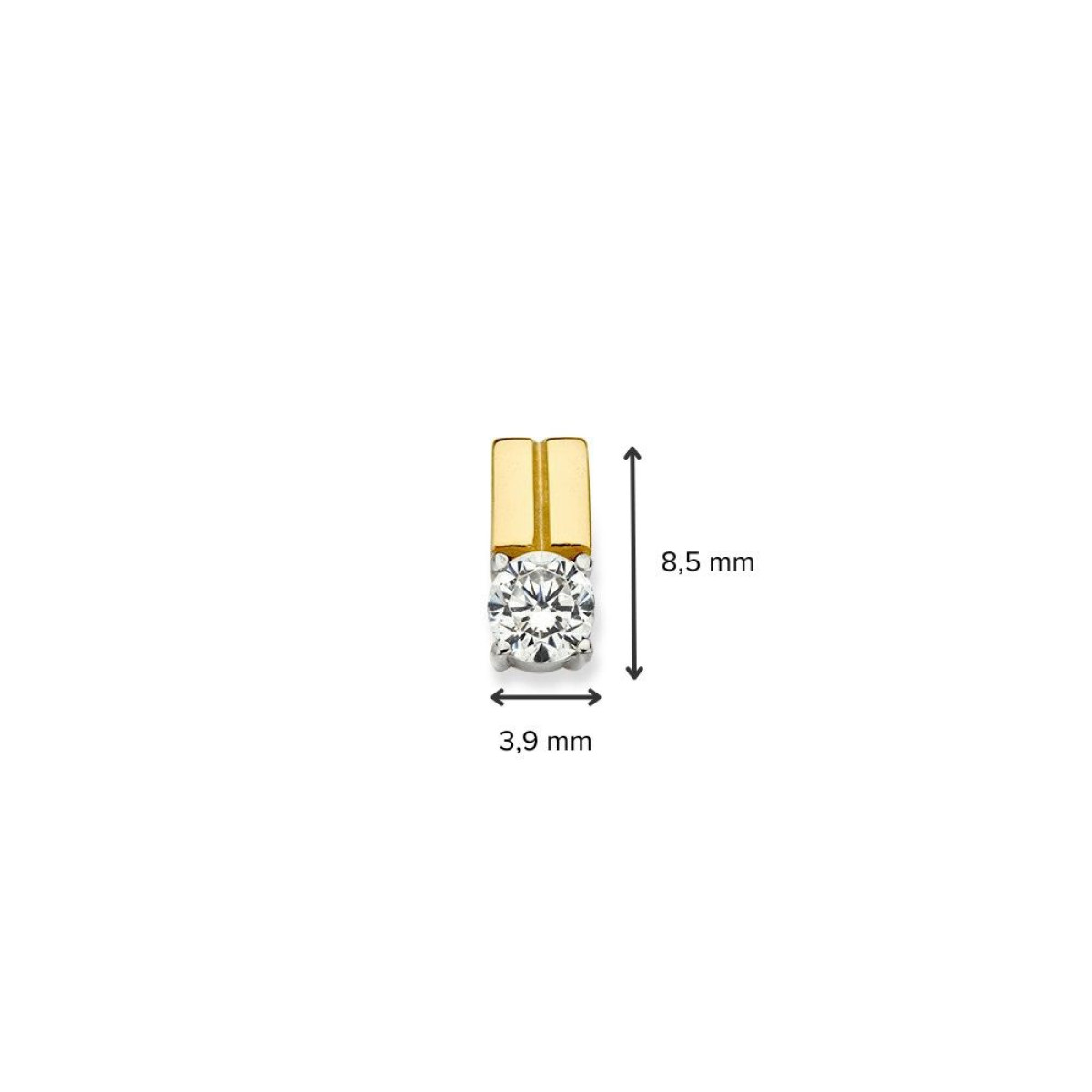 Solitaire zirkonia hanger van 14-karaat goud en witgoud - 3.9 mm x 8.5 mm