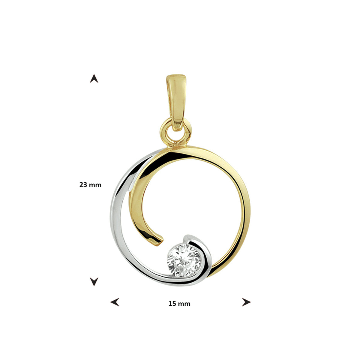Stijlvolle bicolor hanger met zirkonia - Diameter: 15 mm