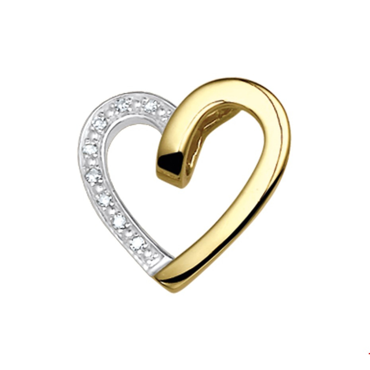 Stijlvolle gouden hartjes hanger 16 mm diamant 