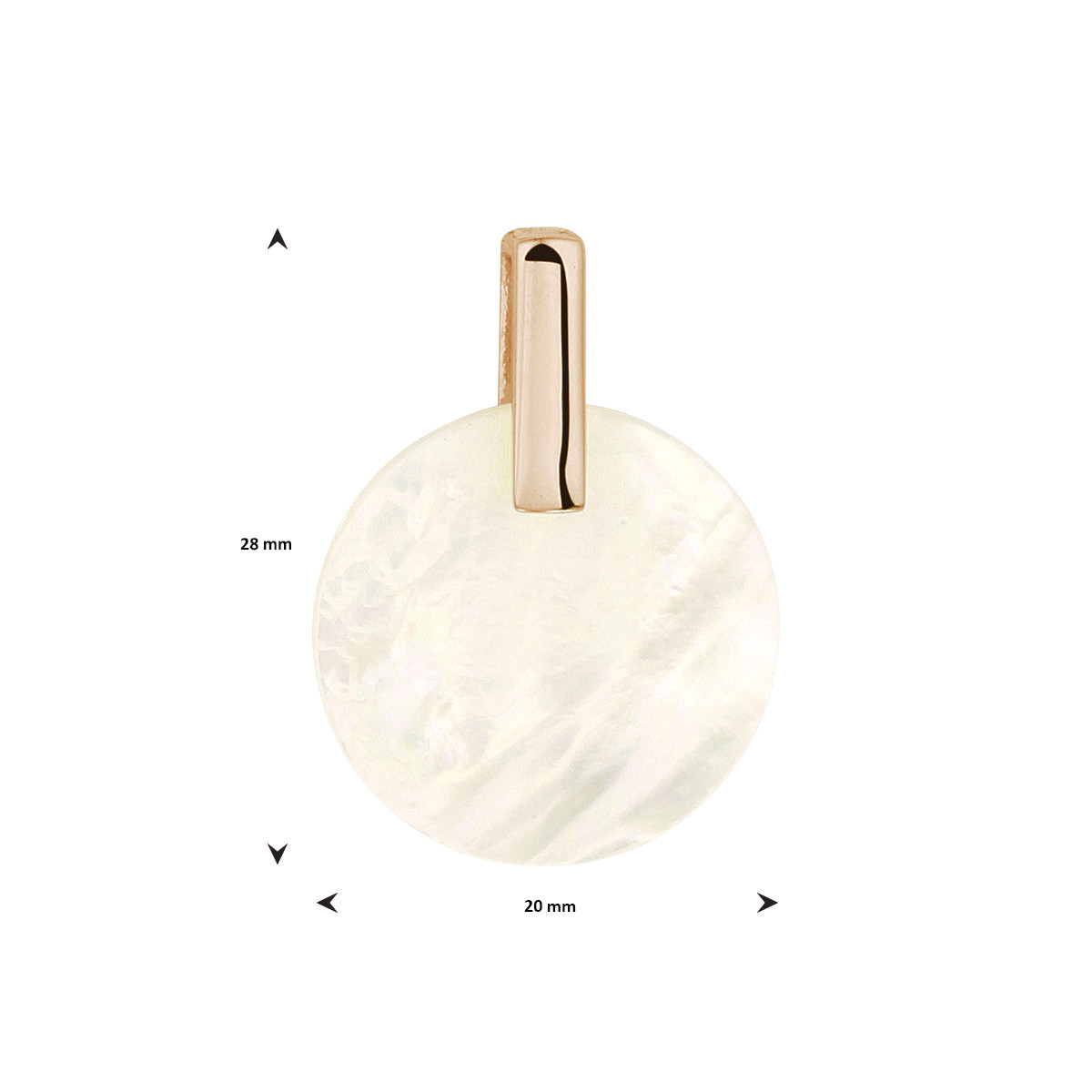 Stijlvolle rosegoudkleurige edelsteen hanger met parelmoer - Diameter: 20 mm