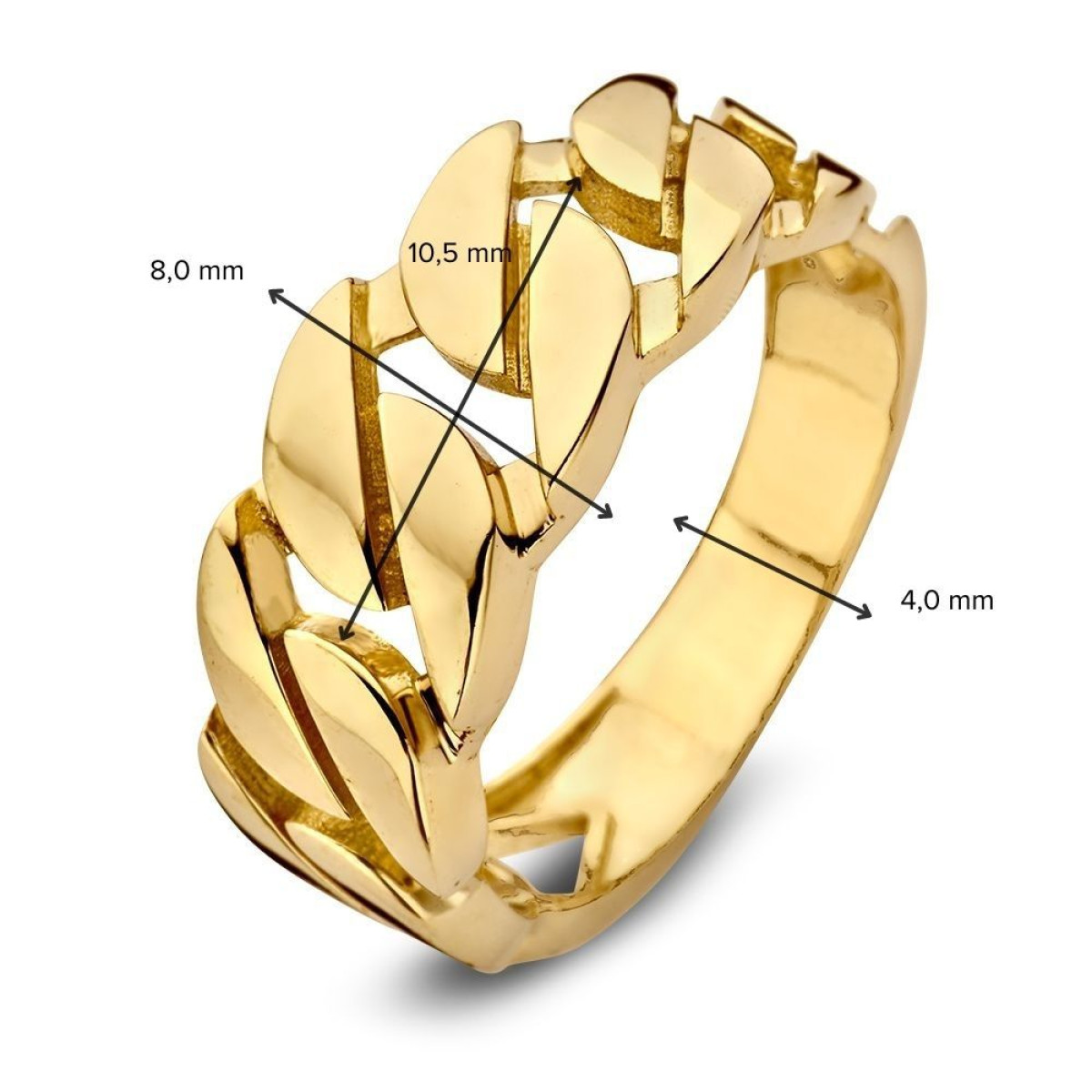 Stoere gouden ring met gourmetschakels van 8 mm breed