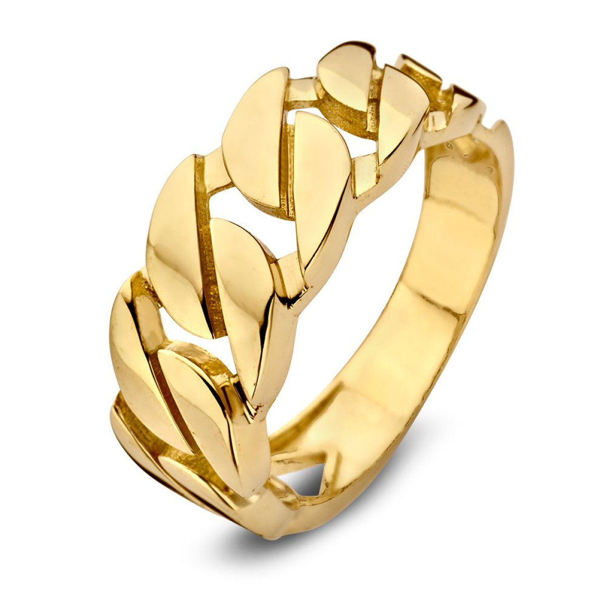 Stoere gouden ring met gourmetschakels van 8 mm breed