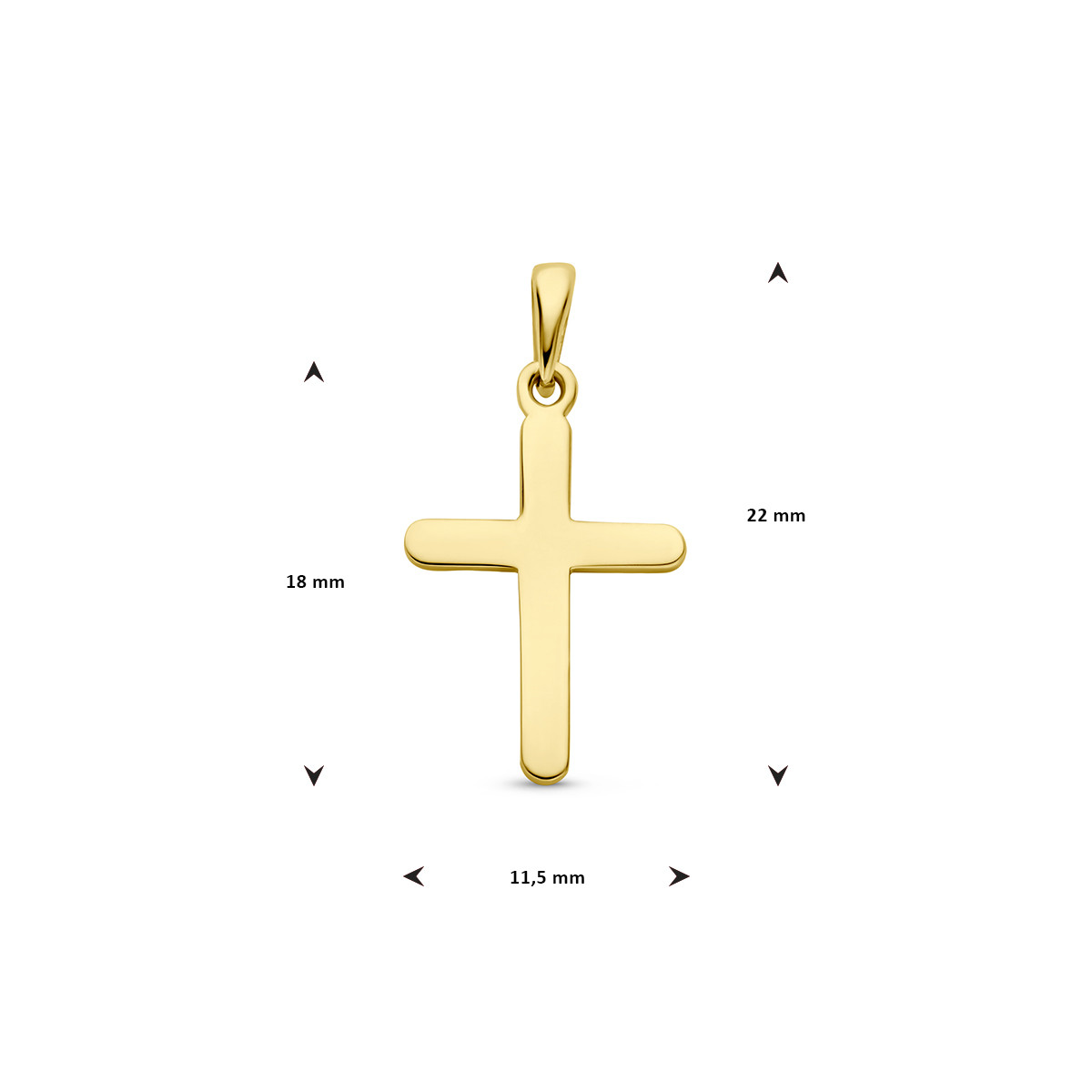 Strak en glad 14-karaat gouden kruisje - 11.5 mm x 18 mm