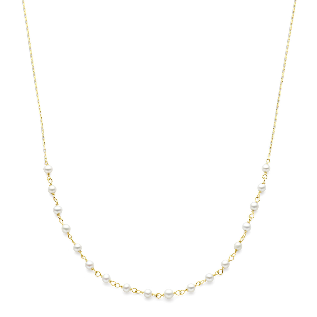 Strakke en klassieke 14-karaat gouden parelketting - Lengte 43 cm, 45 cm