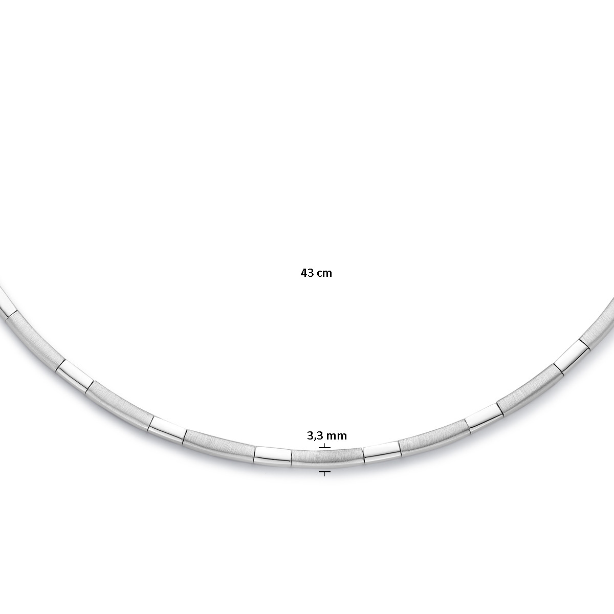 Strakke zilveren choker ketting met matte en glanzende schakels - Lengte 43 cm
