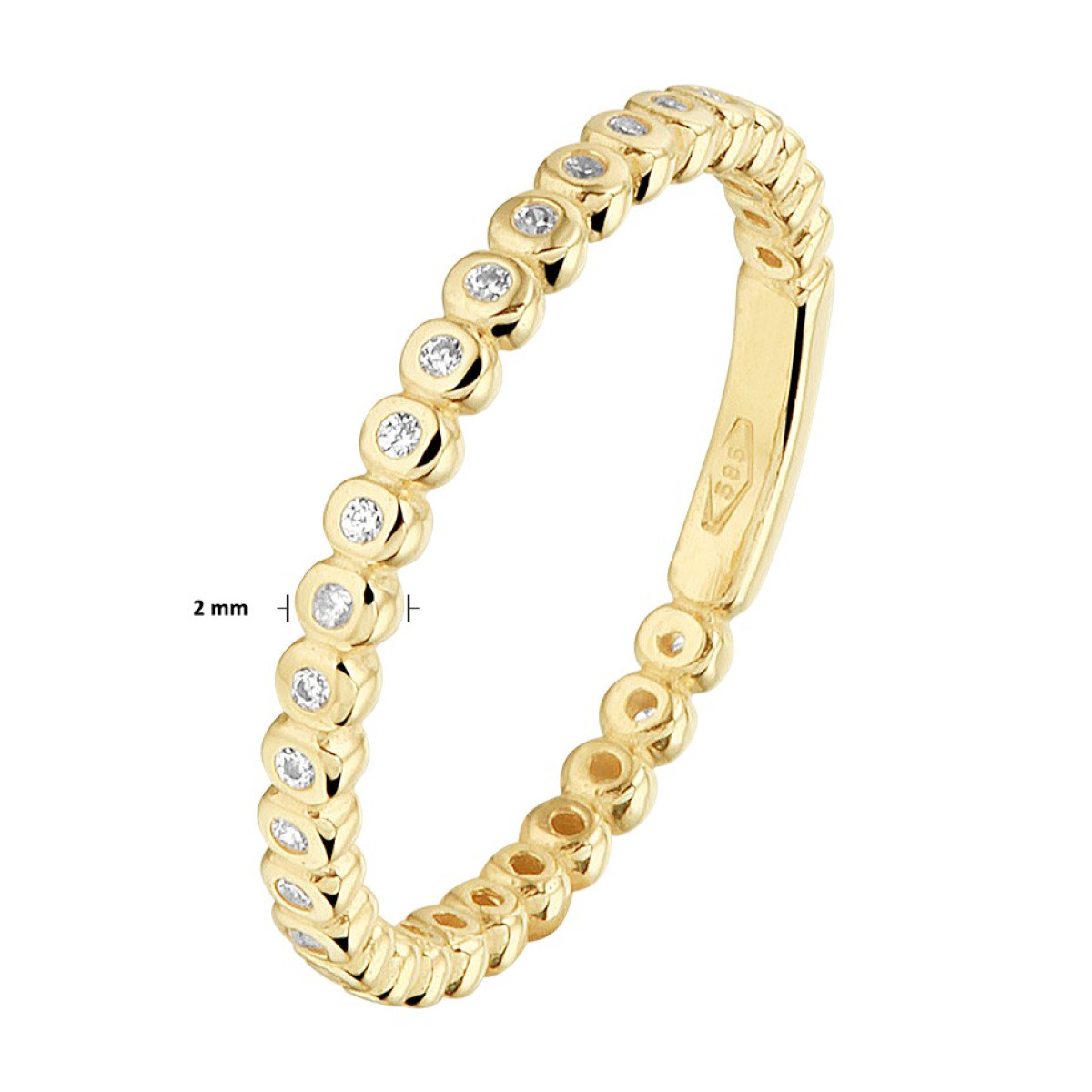 Trendy aanschuifring goud van 2 mm met zirkonia