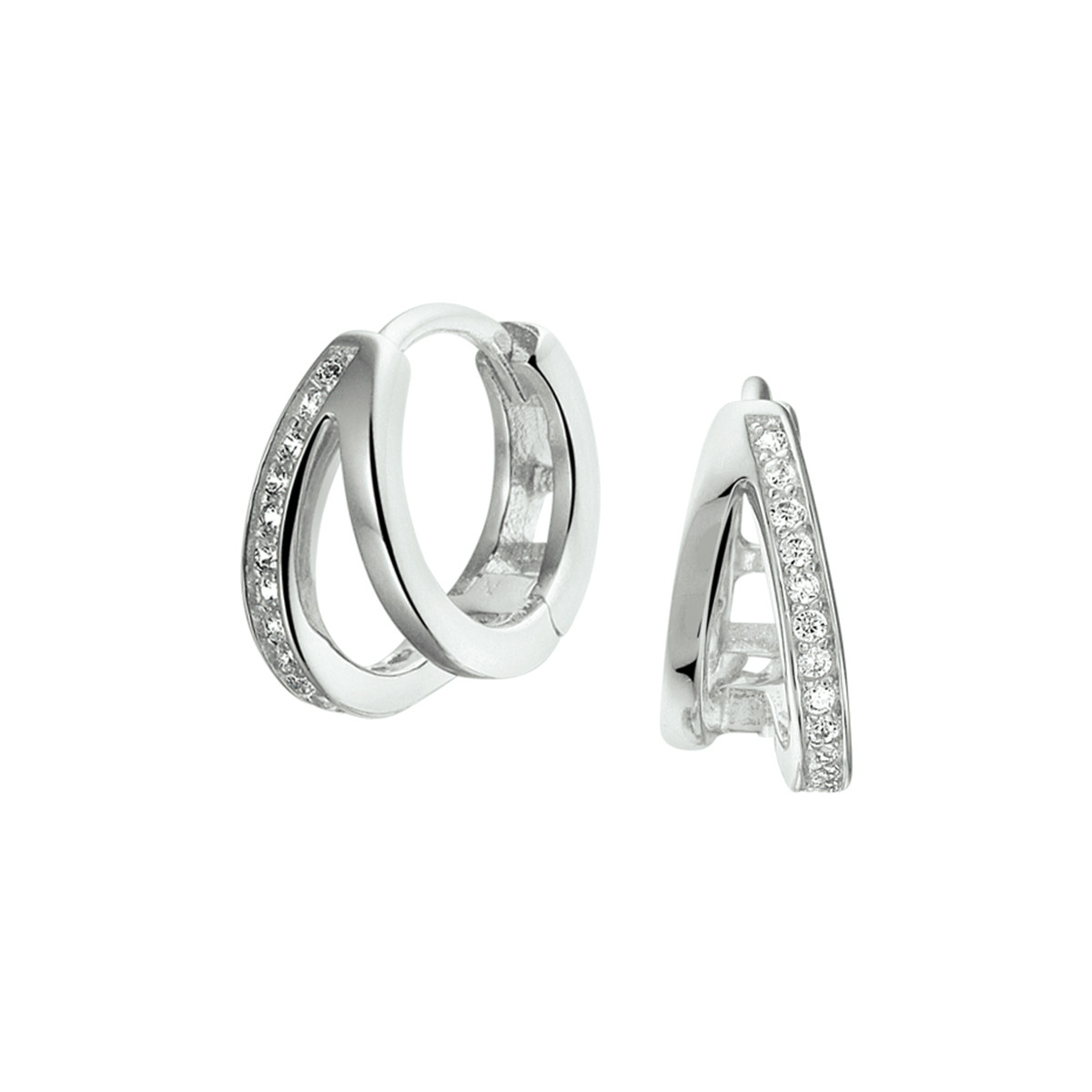 Trendy klapcreolen met zirkonia zilver 12.5 mm hoog