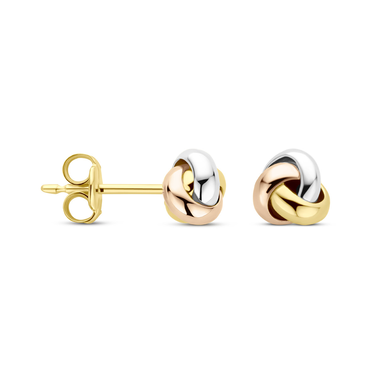 Tricolor gouden oorknopjes knoop glanzend – Diameter 5 mm