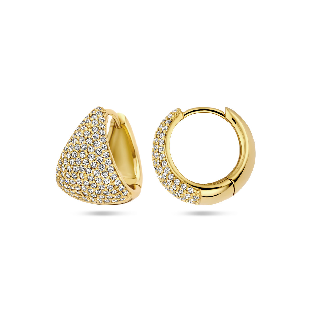 Vergulde klapoorringen met zirkonia's 12.5 mm breed - Diameter 15 mm