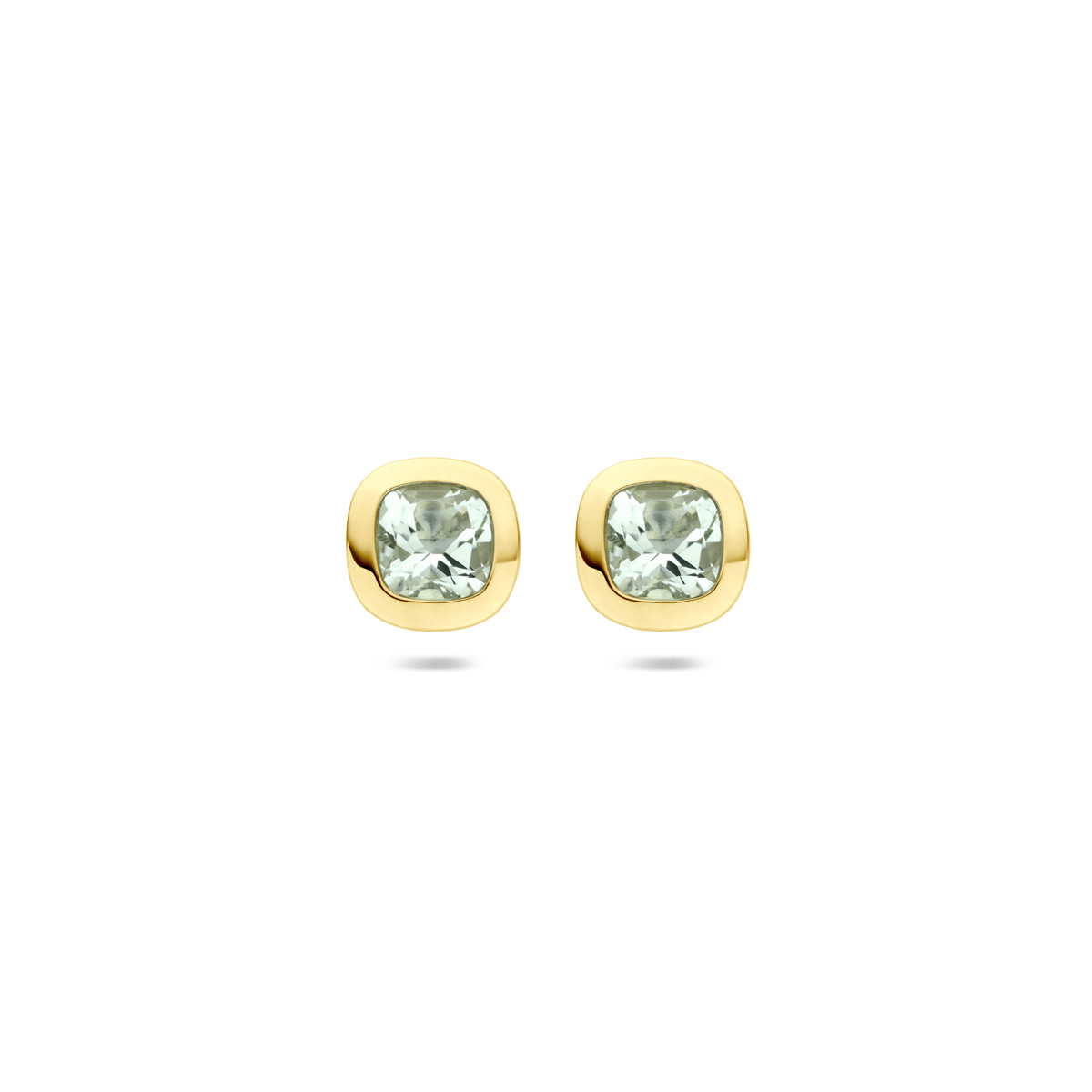 Vierkante 14-karaat gouden oorknopjes met groene amethist 7.5 mm breed - Hoogte 7.5 mm