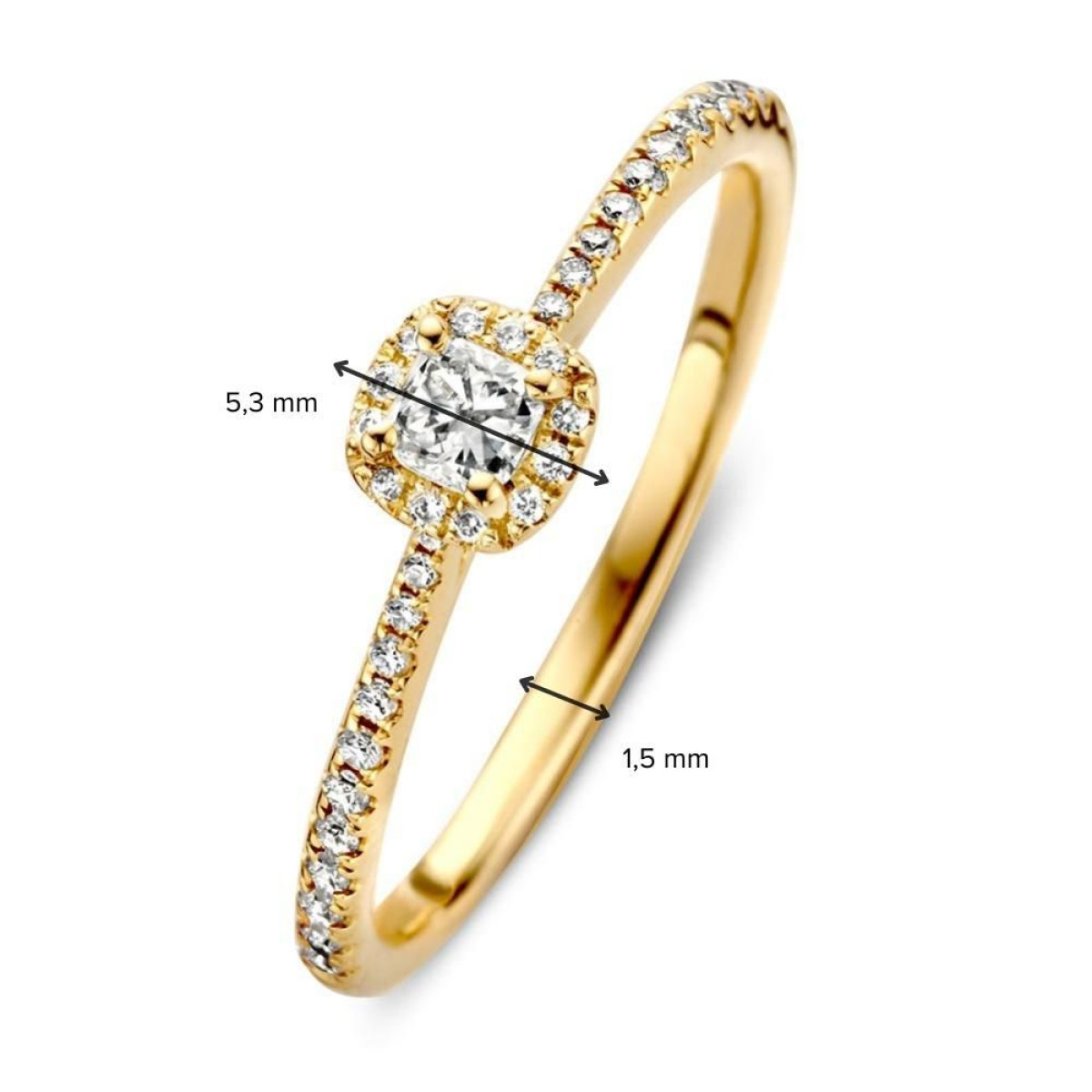 Vierkante entourage ring van goud en diamanten 0.31 crt