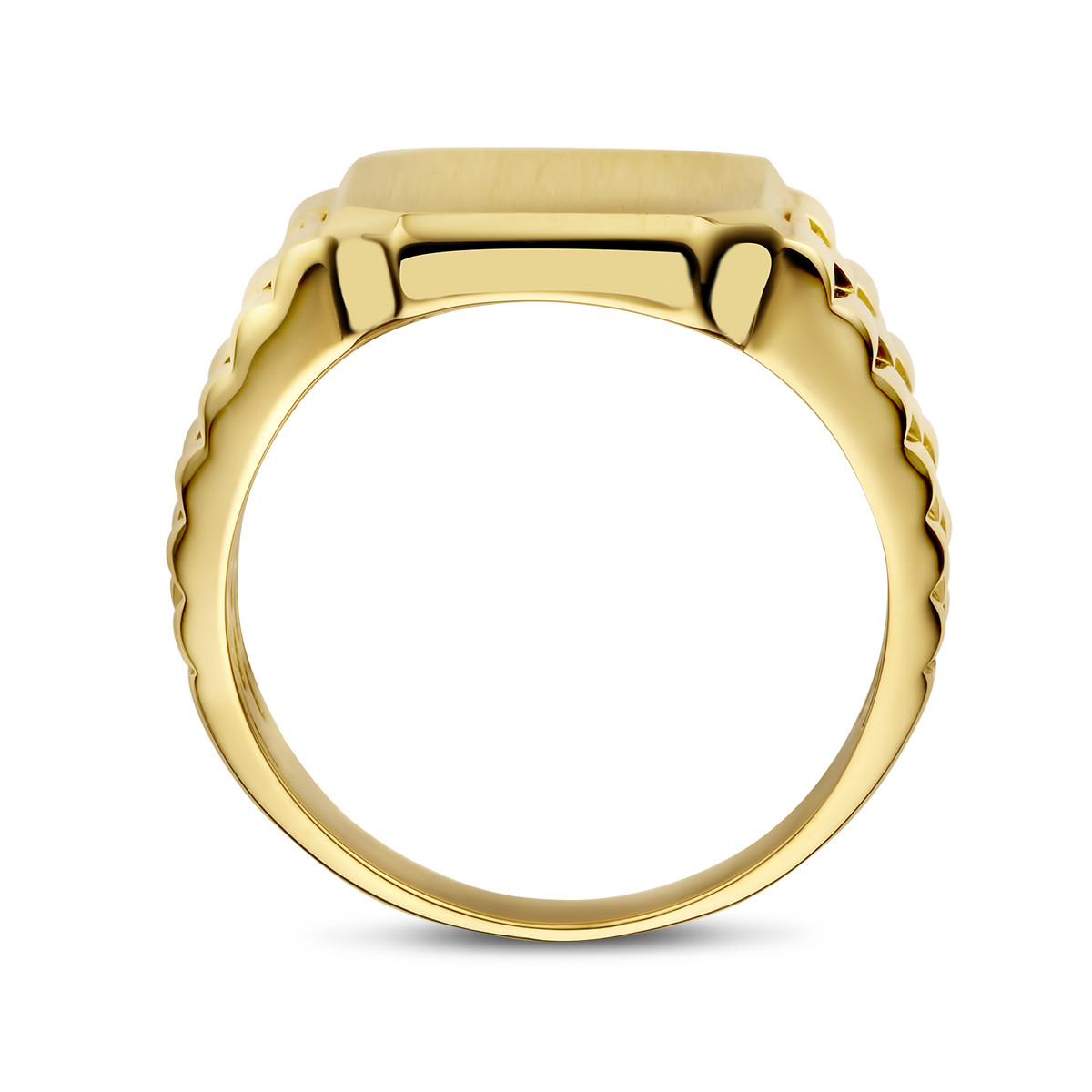 Vierkante gematteerde gouden zegelring met rolexschakels 13.5 mm x 17.5 mm