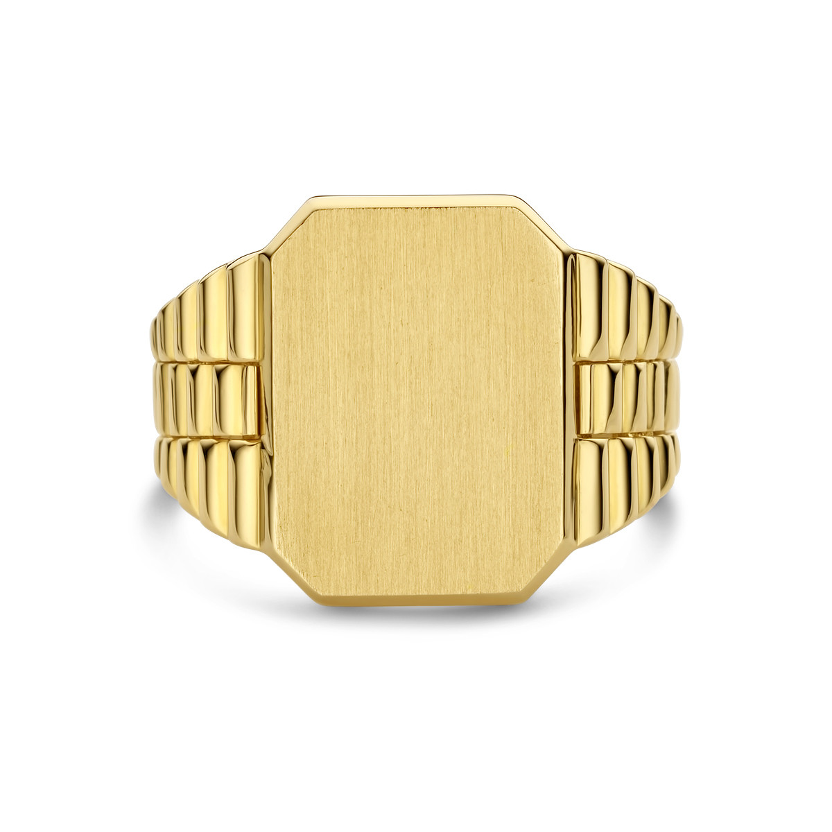 Vierkante gematteerde gouden zegelring met rolexschakels 13.5 mm x 17.5 mm