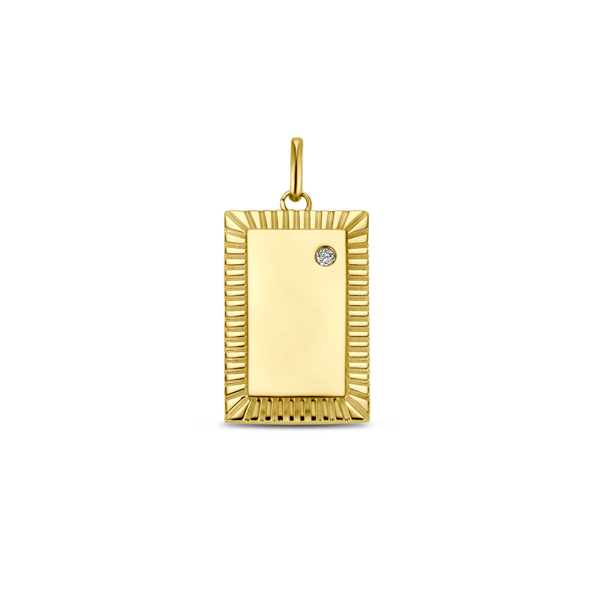 Vierkante gouden graveerhanger met rand en diamant 0.01 crt - 10 mm x 15 mm
