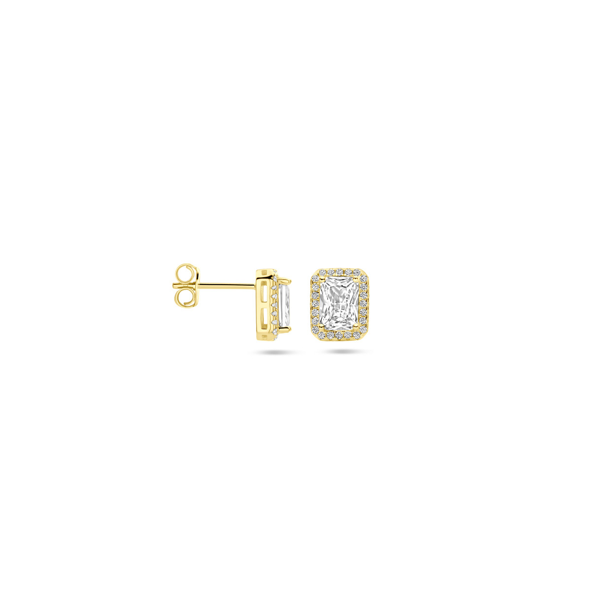 Vintage stijl oorknoppen met halo zirkonia's 7.5 mm breed - Hoogte 9.5 mm