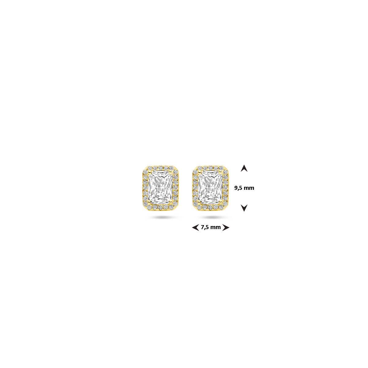 Vintage stijl oorknoppen met halo zirkonia's 7.5 mm breed - Hoogte 9.5 mm