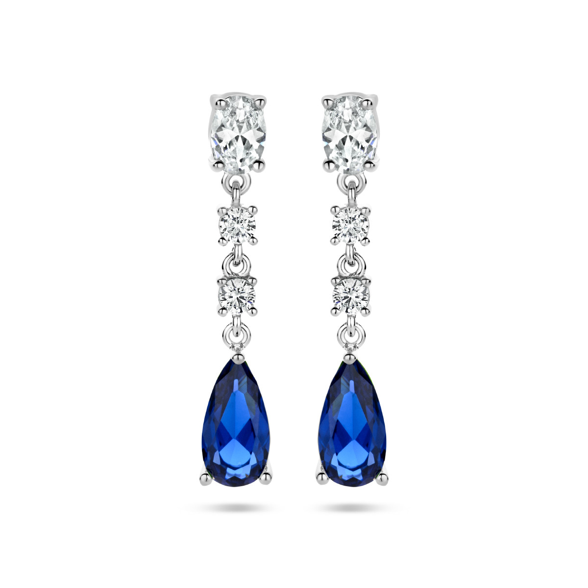 Vintage stijl zilveren oorhangers met blauwe en transparante zirkonia's - 30 mm