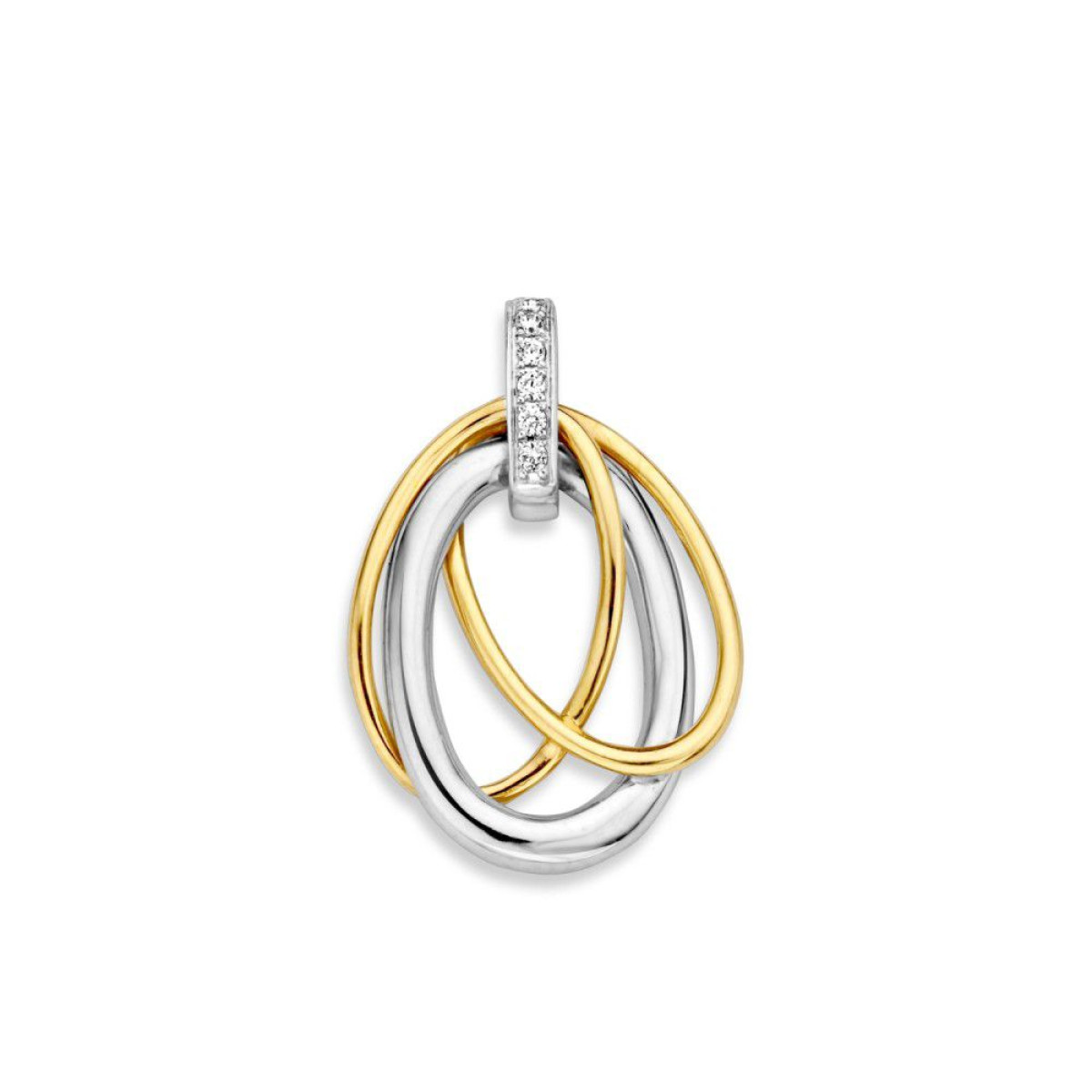 Wit- en geelgouden hanger met drie ovalen en zirkonia