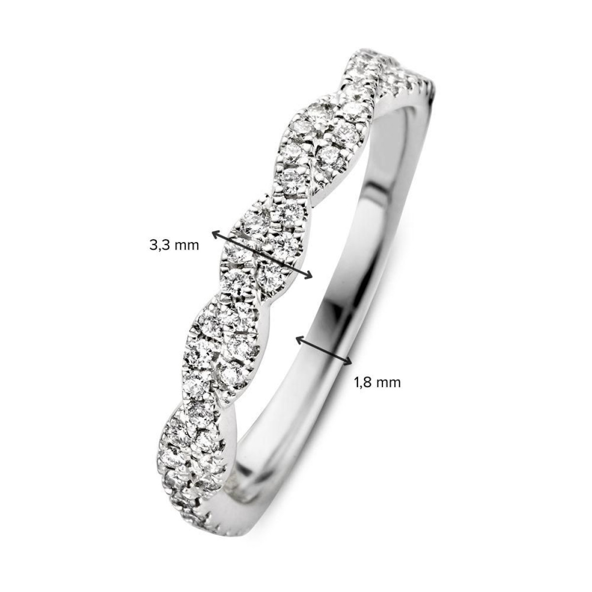 Witgouden aanschuifring met gedraaid design gezet met diamanten 0.34 crt