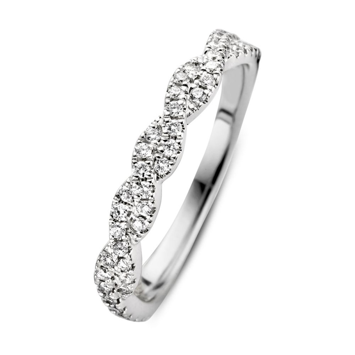 Witgouden aanschuifring met gedraaid design gezet met diamanten 0.34 crt