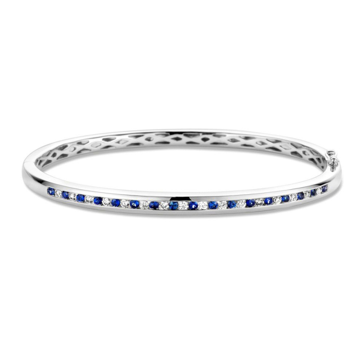 Witgouden armband met railszetting briljant en saffier