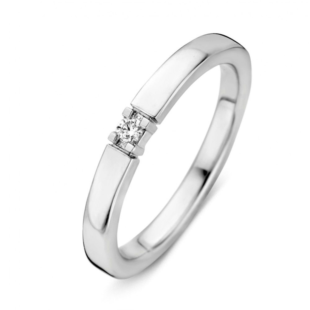 Witgouden damesring met subtiele diamant 2.7 mm