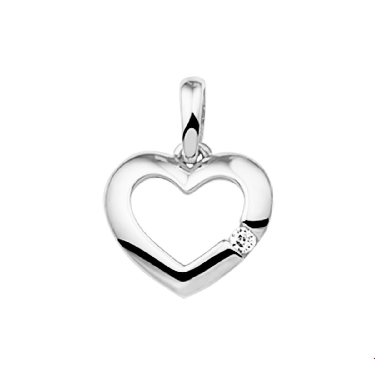 Witgouden hanger hart 11.5 mm zirkonia