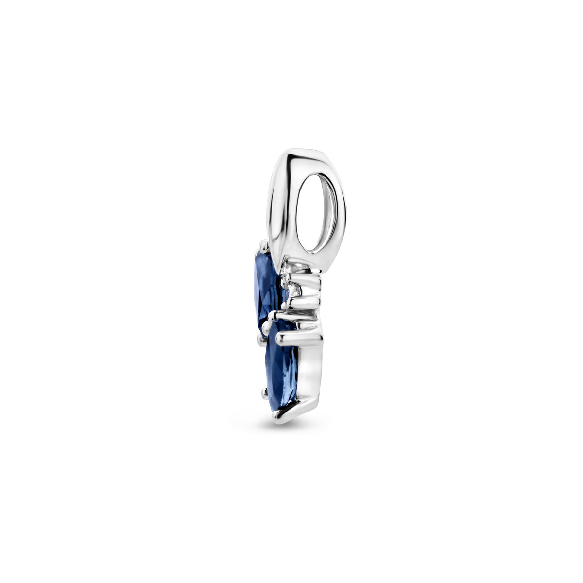 Witgouden hanger met blauwe saffier en diamant 0.02 crt - 6.5 mm x 13 mm