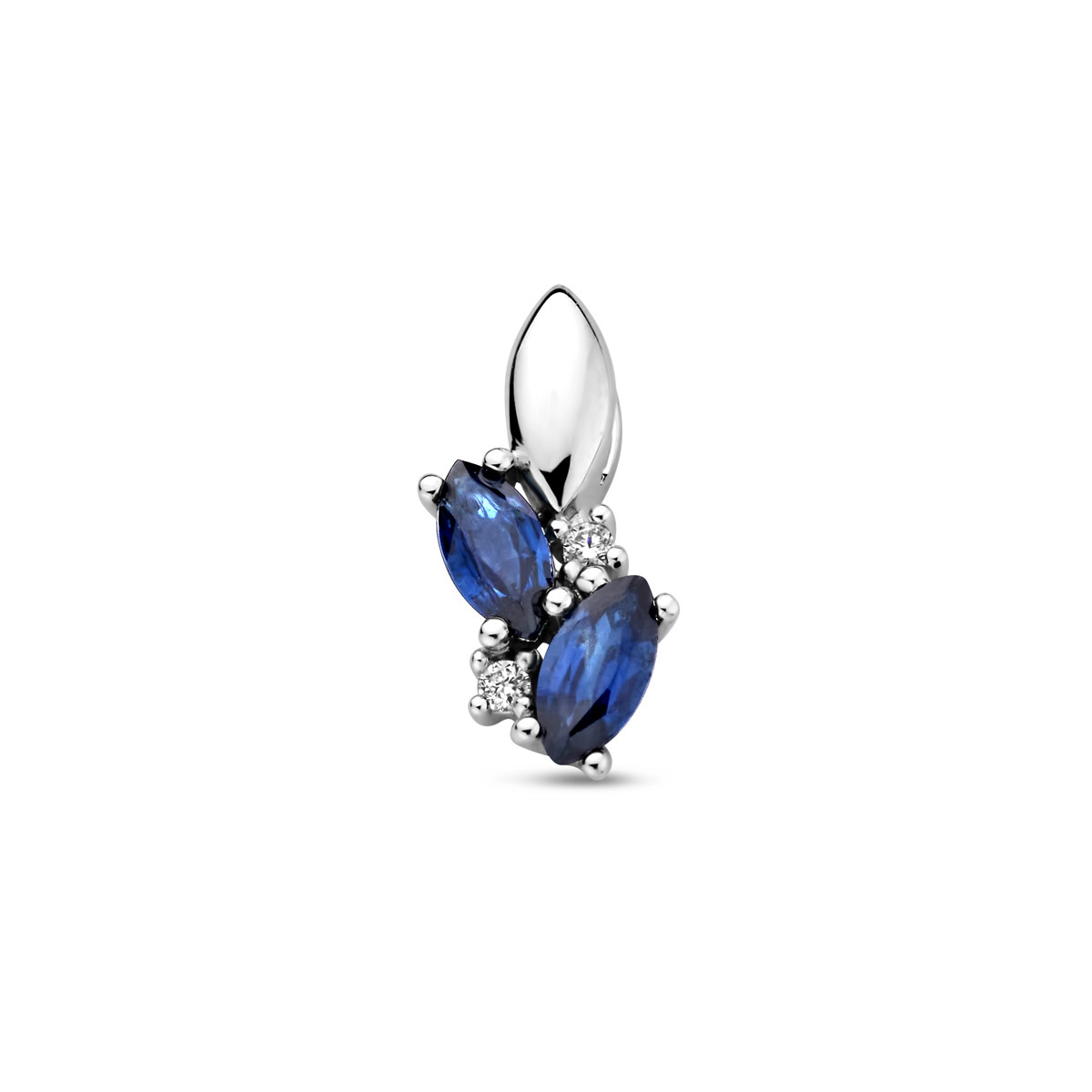 Witgouden hanger met blauwe saffier en diamant 0.02 crt - 6.5 mm x 13 mm