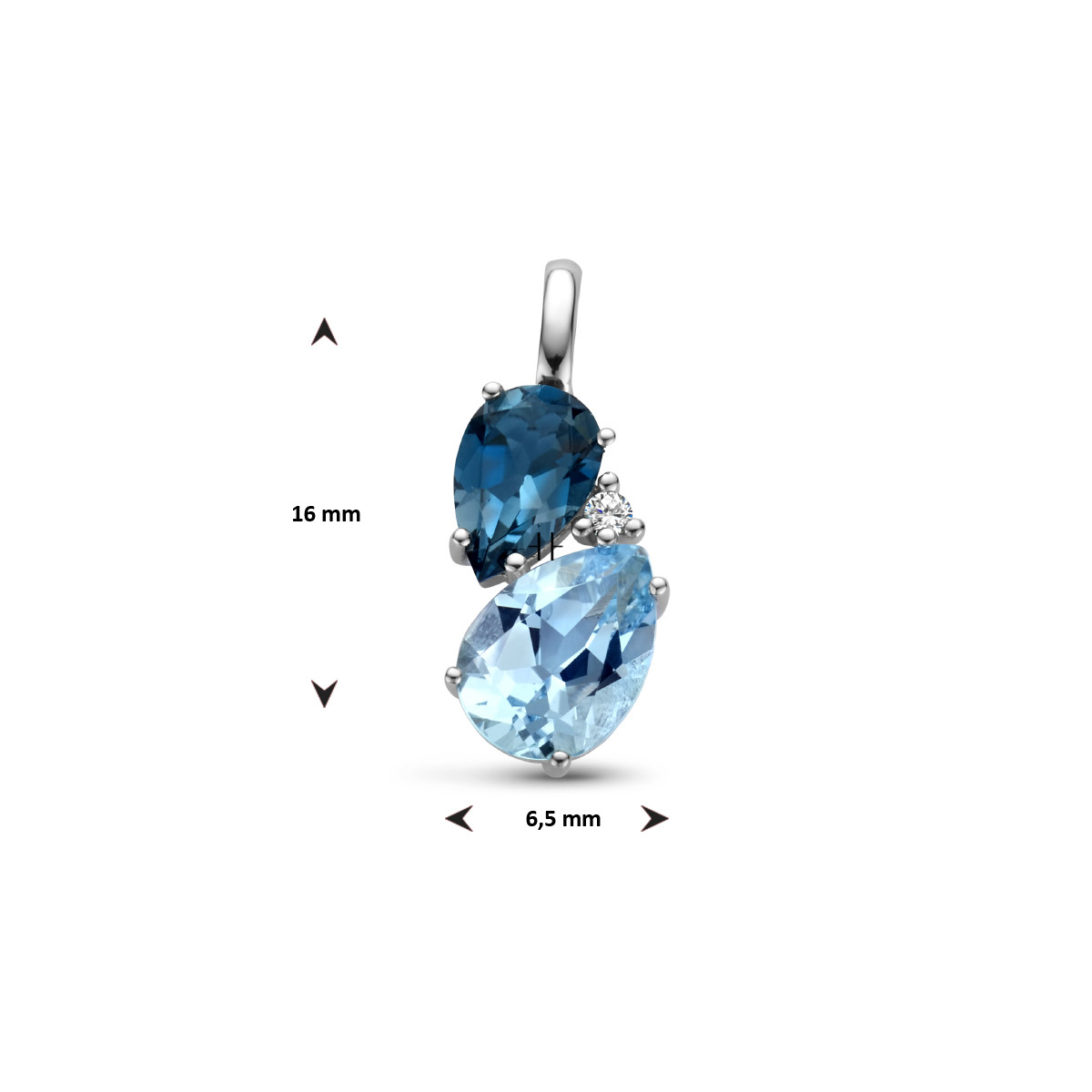 Witgouden hanger met londen blue topaas, blauwe topaas en diamant