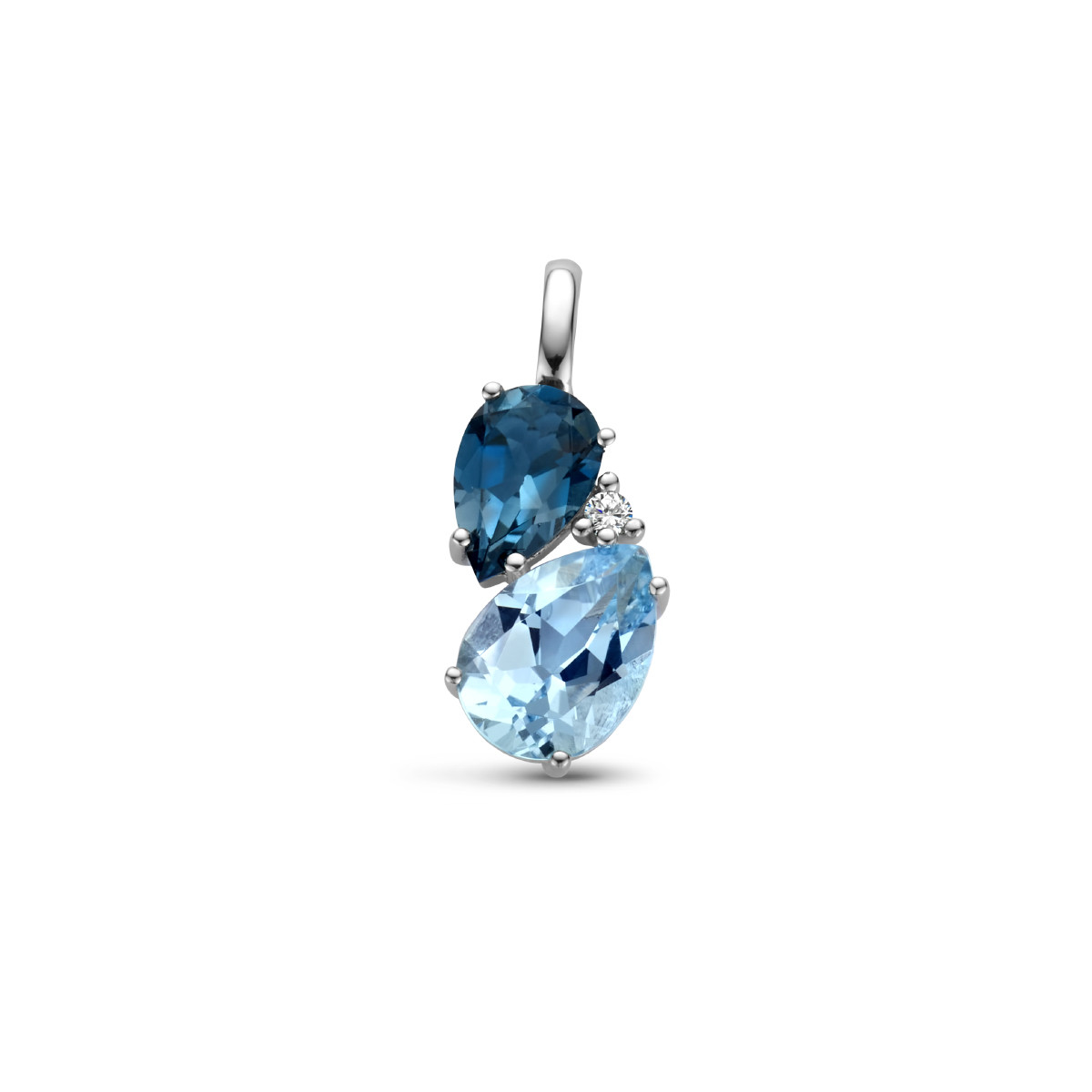 Witgouden hanger met londen blue topaas, blauwe topaas en diamant
