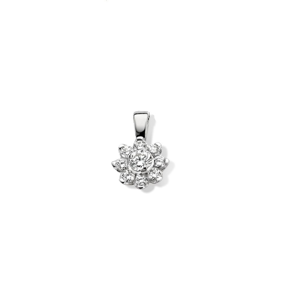 Witgouden hanger met prachtig diamant rozet 0.21 crt