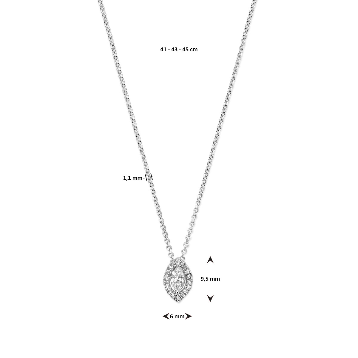 Witgouden ketting met hanger en diamant 0.25 crt - Lengte 41-43-45 cm