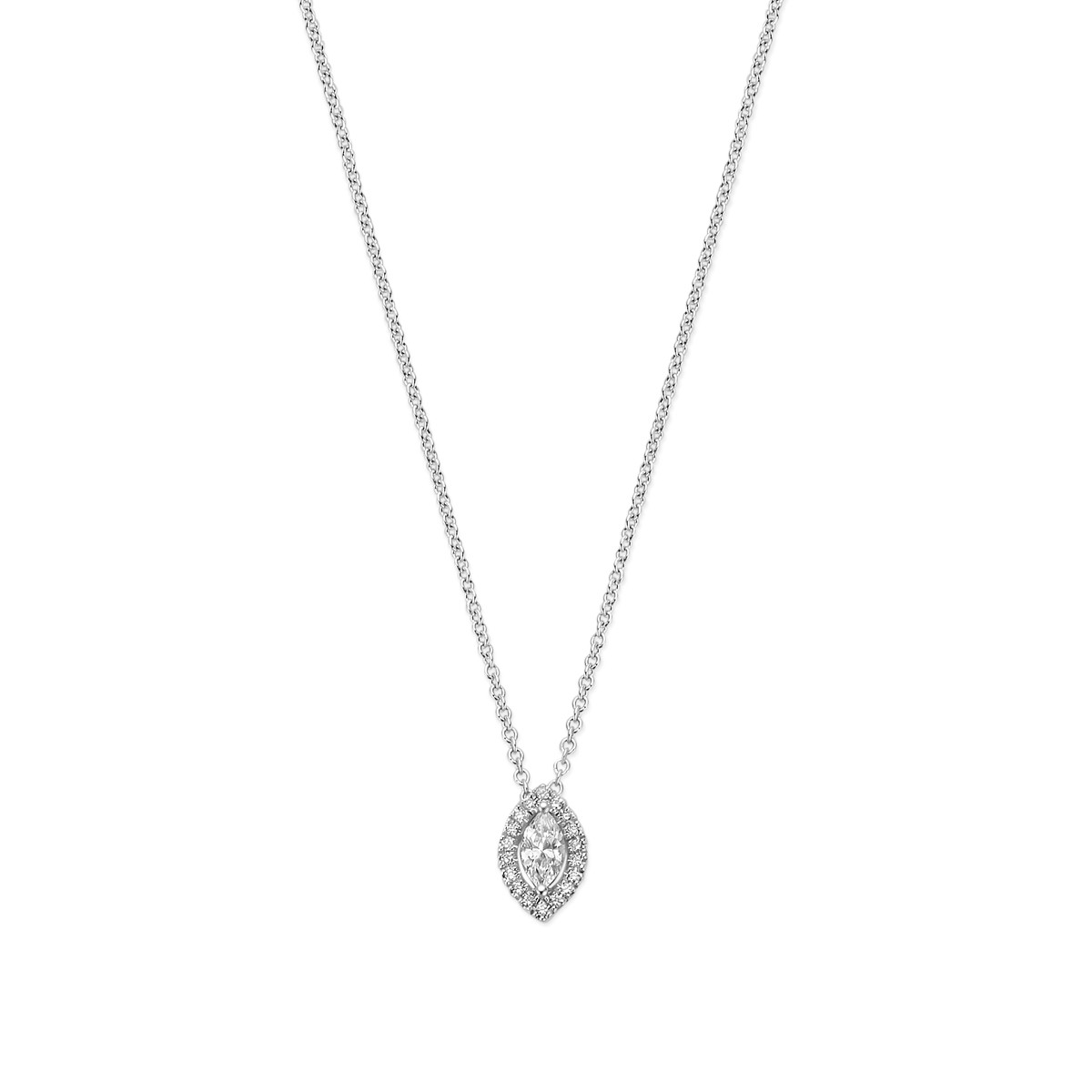 Witgouden ketting met hanger en diamant 0.25 crt - Lengte 41-43-45 cm