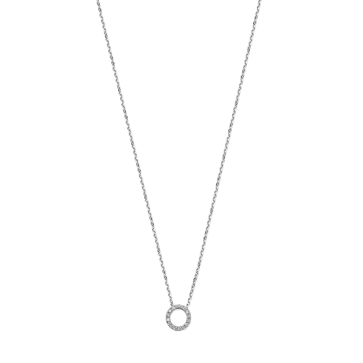 Witgouden ketting met open cirkel met diamant 0.08 crt - Lengte 42-45 cm