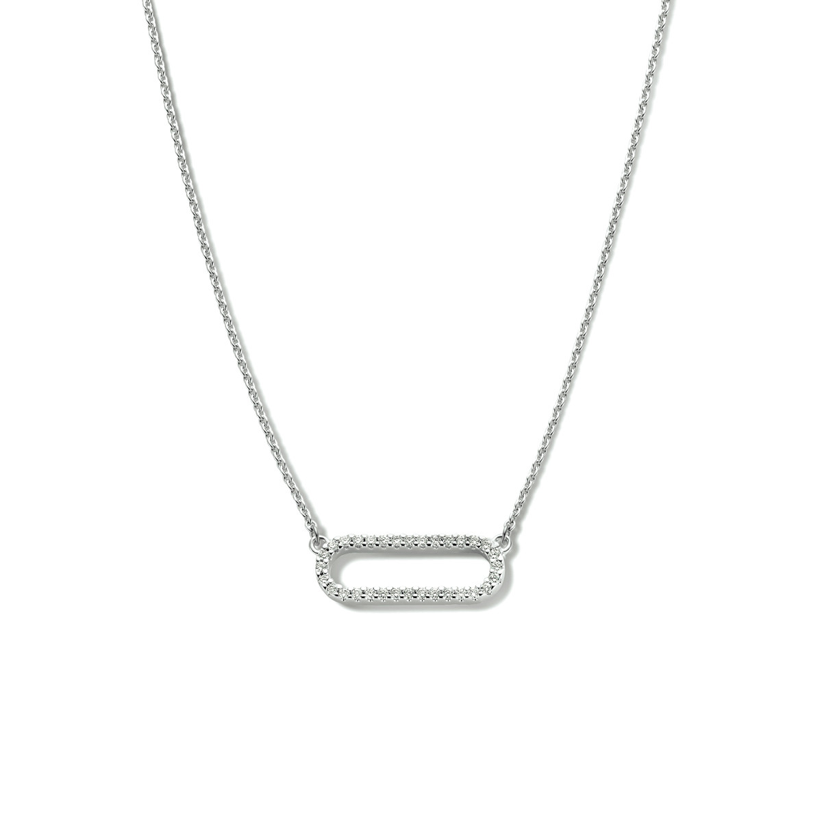 Witgouden ketting met paperclipschakel en diamant