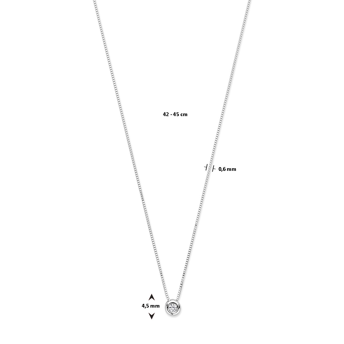 Witgouden ketting met ronde hanger met diamant 0.05 crt - Lengte 42-45 cm