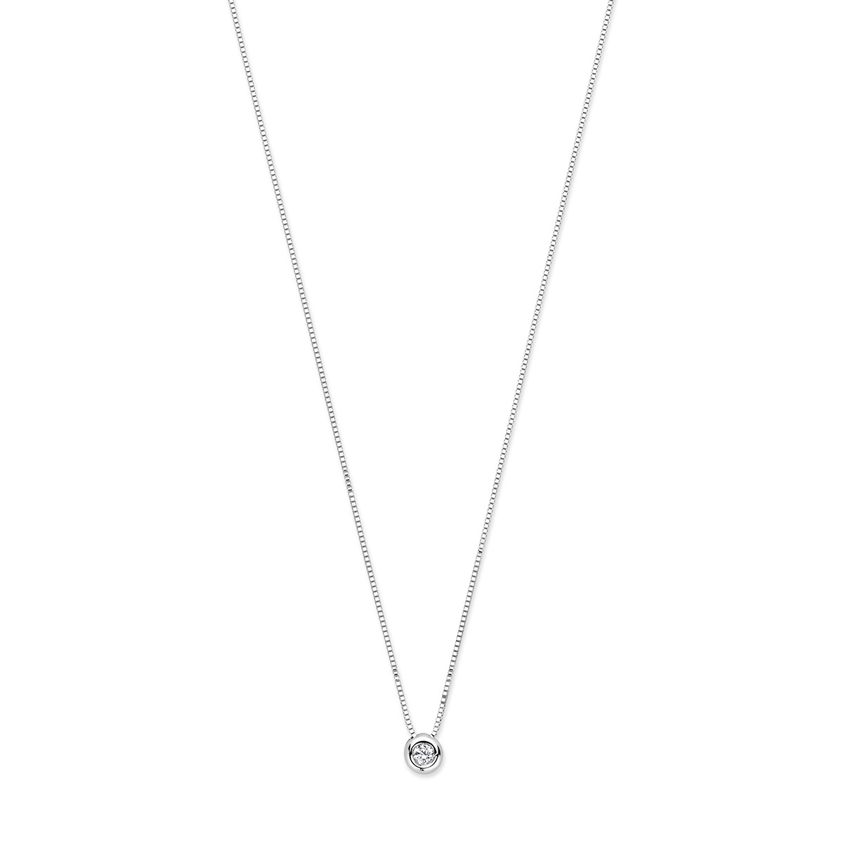 Witgouden ketting met ronde hanger met diamant 0.05 crt - Lengte 42-45 cm