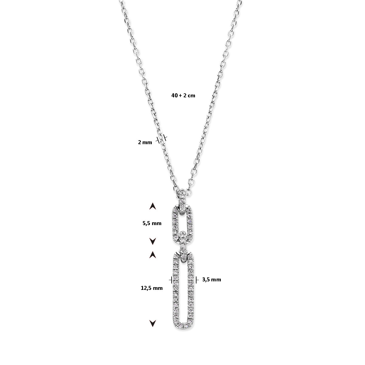 Witgouden ketting met schakelhanger van diamant 0.12 crt - Lengte 40-42 cm