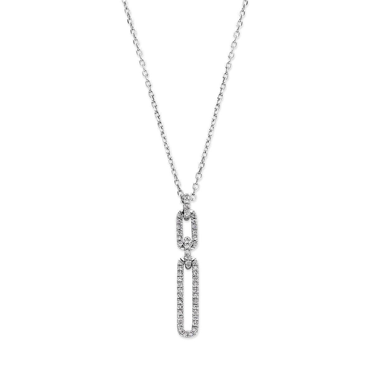 Witgouden ketting met schakelhanger van diamant 0.12 crt - Lengte 40-42 cm