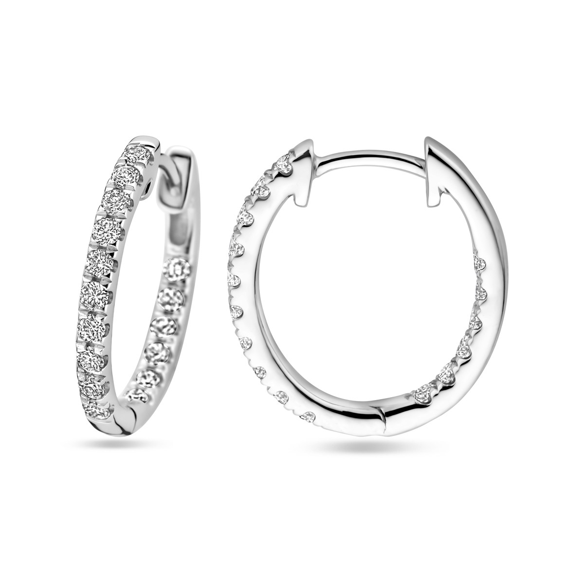 Witgouden klapoorringen met made diamonds 0.23 crt 2 mm breed - Hoogte 16.5 mm