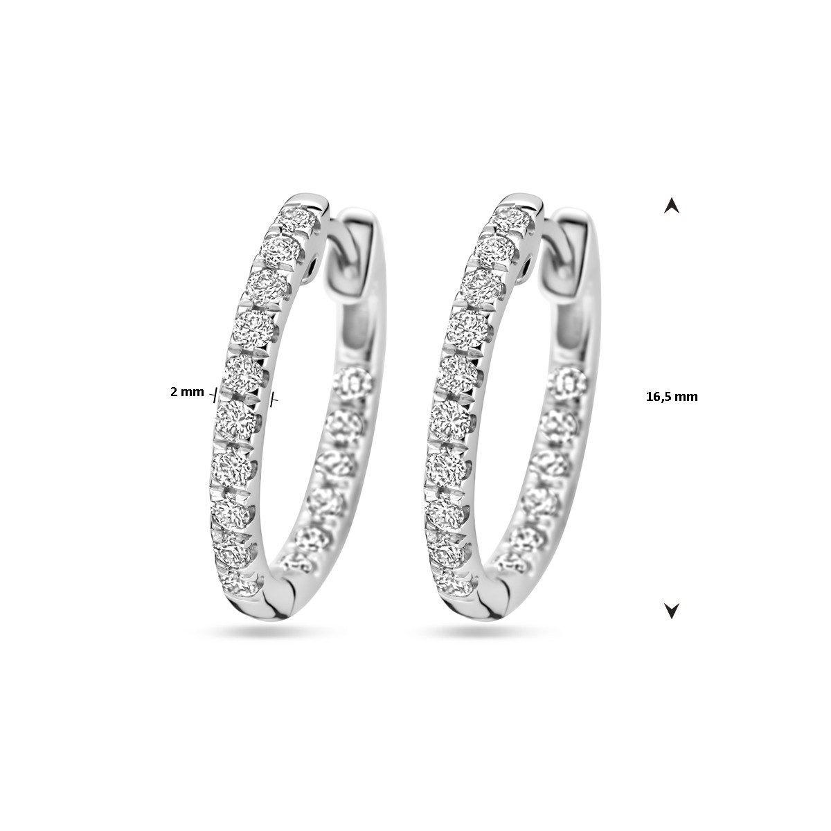 Witgouden klapoorringen met made diamonds 0.23 crt 2 mm breed - Hoogte 16.5 mm