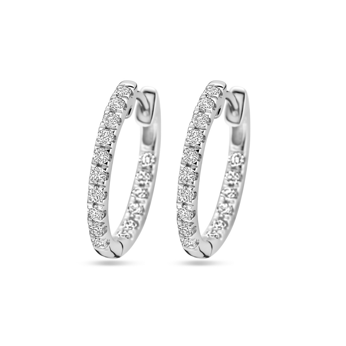 Witgouden klapoorringen met made diamonds 0.23 crt 2 mm breed - Hoogte 16.5 mm
