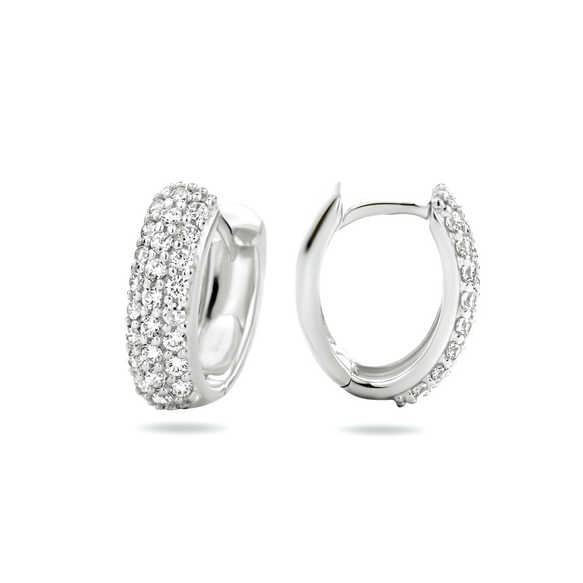 Witgouden klapoorringen met zirkonia's 3.5 mm breed - Hoogte 12 mm