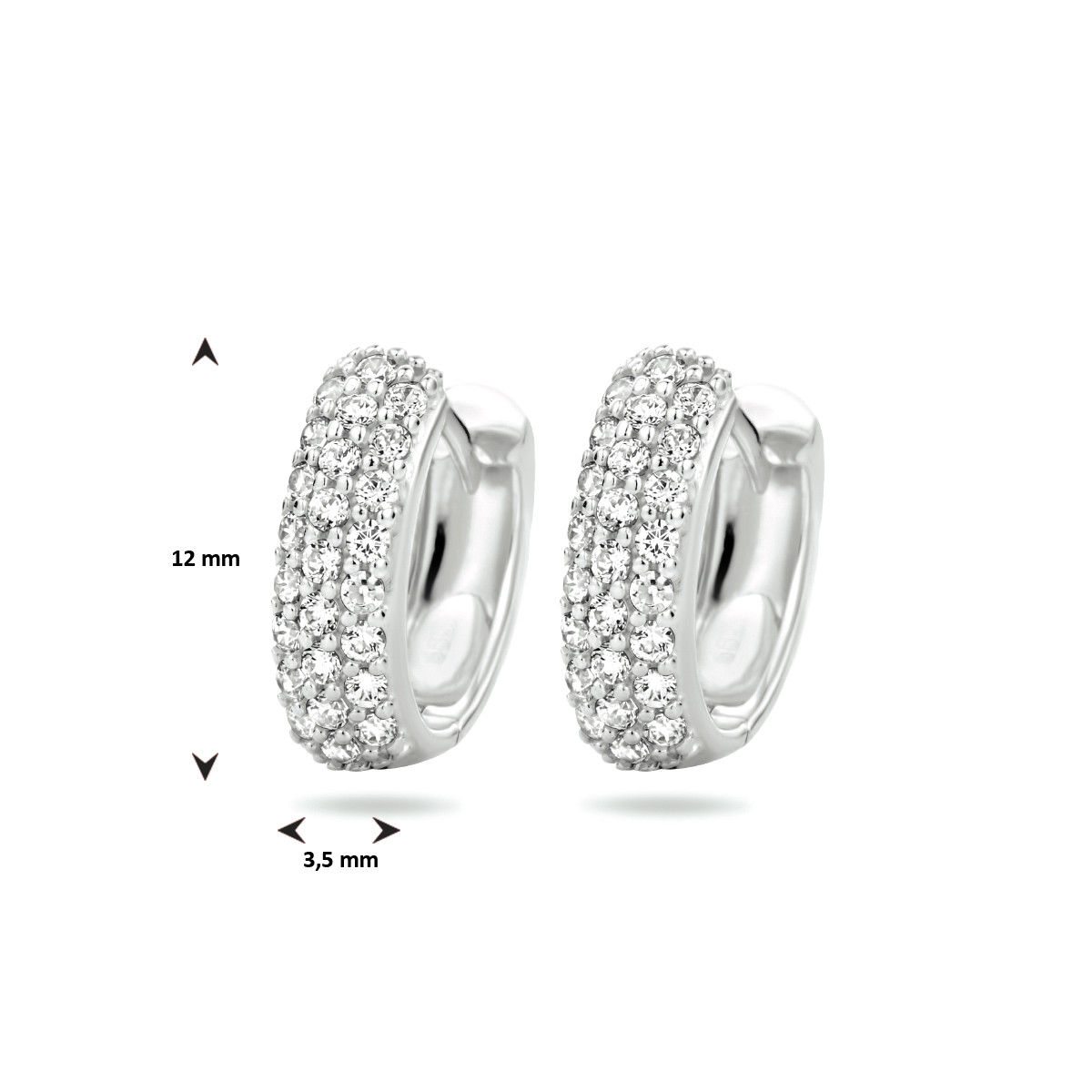 Witgouden klapoorringen met zirkonia's 3.5 mm breed - Hoogte 12 mm