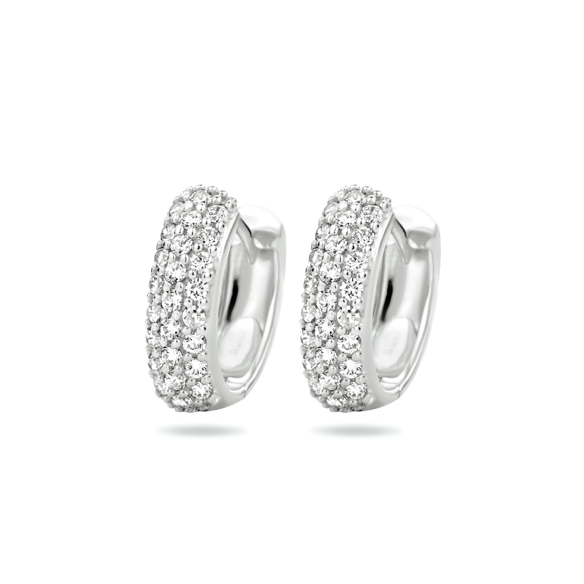 Witgouden klapoorringen met zirkonia's 3.5 mm breed - Hoogte 12 mm
