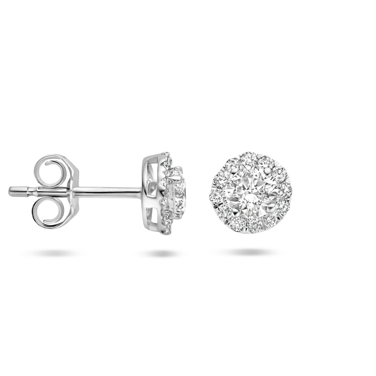 Witgouden oorknopjes met made diamond - 6 mm