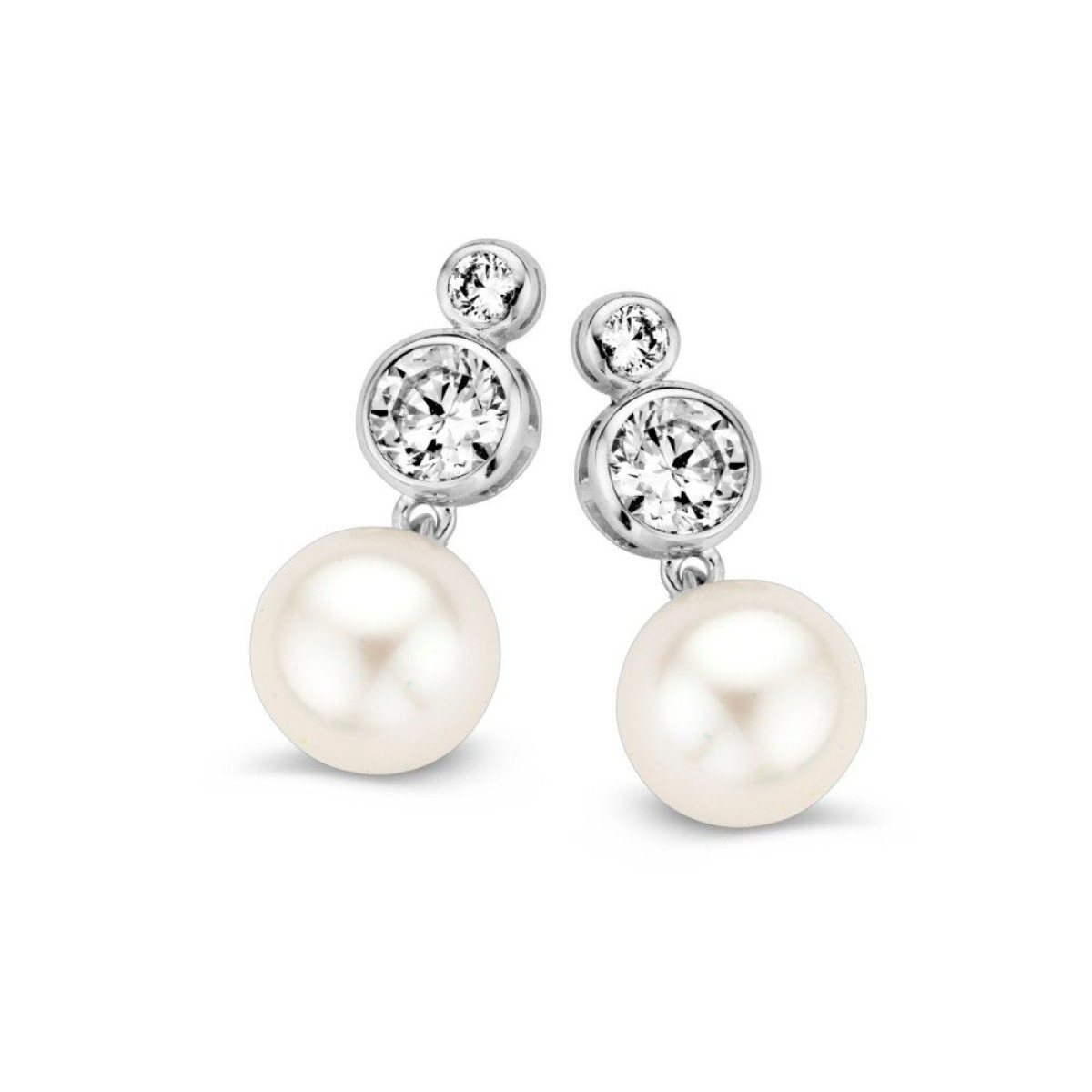 Witgouden oorstekers met zirkonia en parel 17 mm