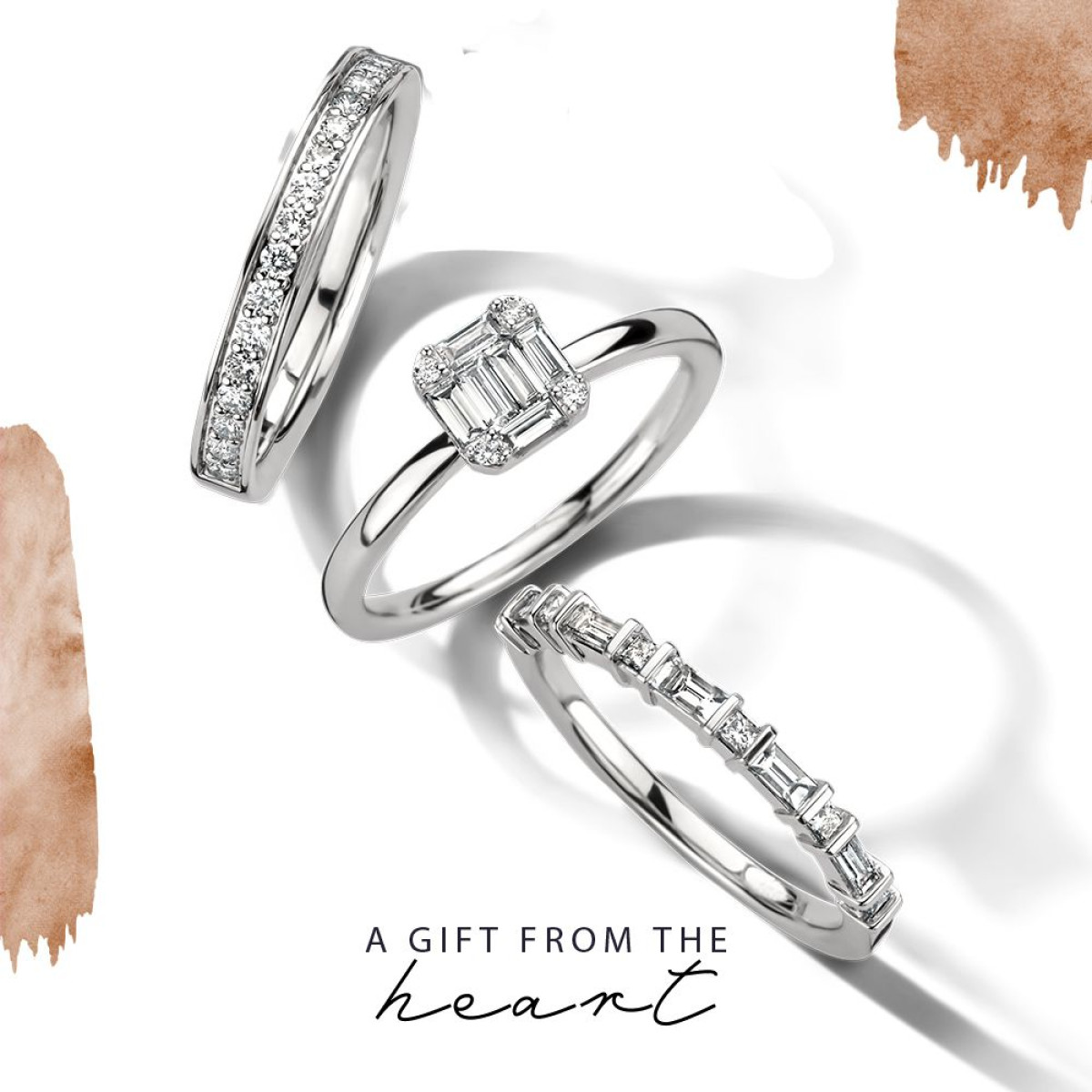 Witgouden ring baguette en Prinses geslepen diamant 0.36 crt.