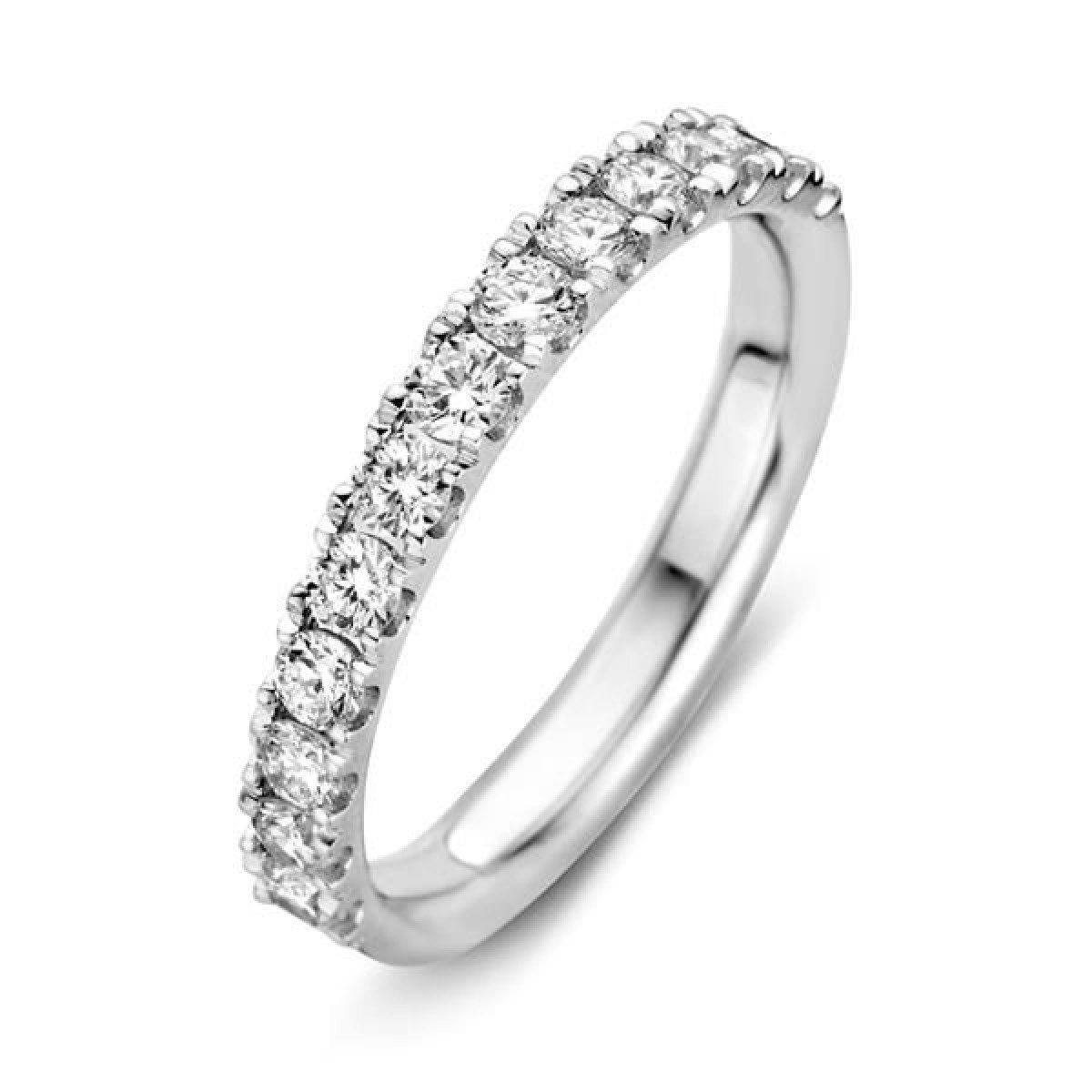Witgouden ring diamant halfrondom kasteelzetting 0.77 crt.